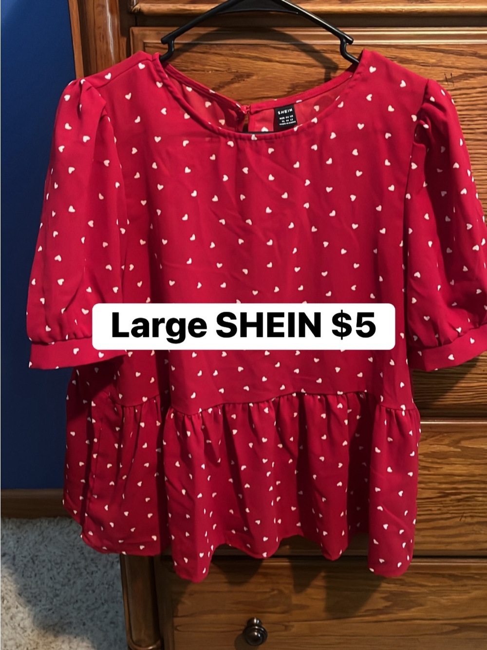 SHEIN Red Heart Print Peplum Top